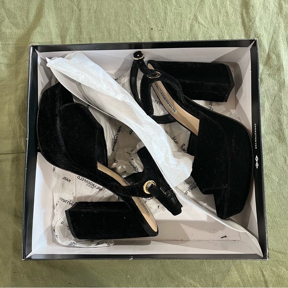 Karl Lagerfeld Black Velvet Platform Heels